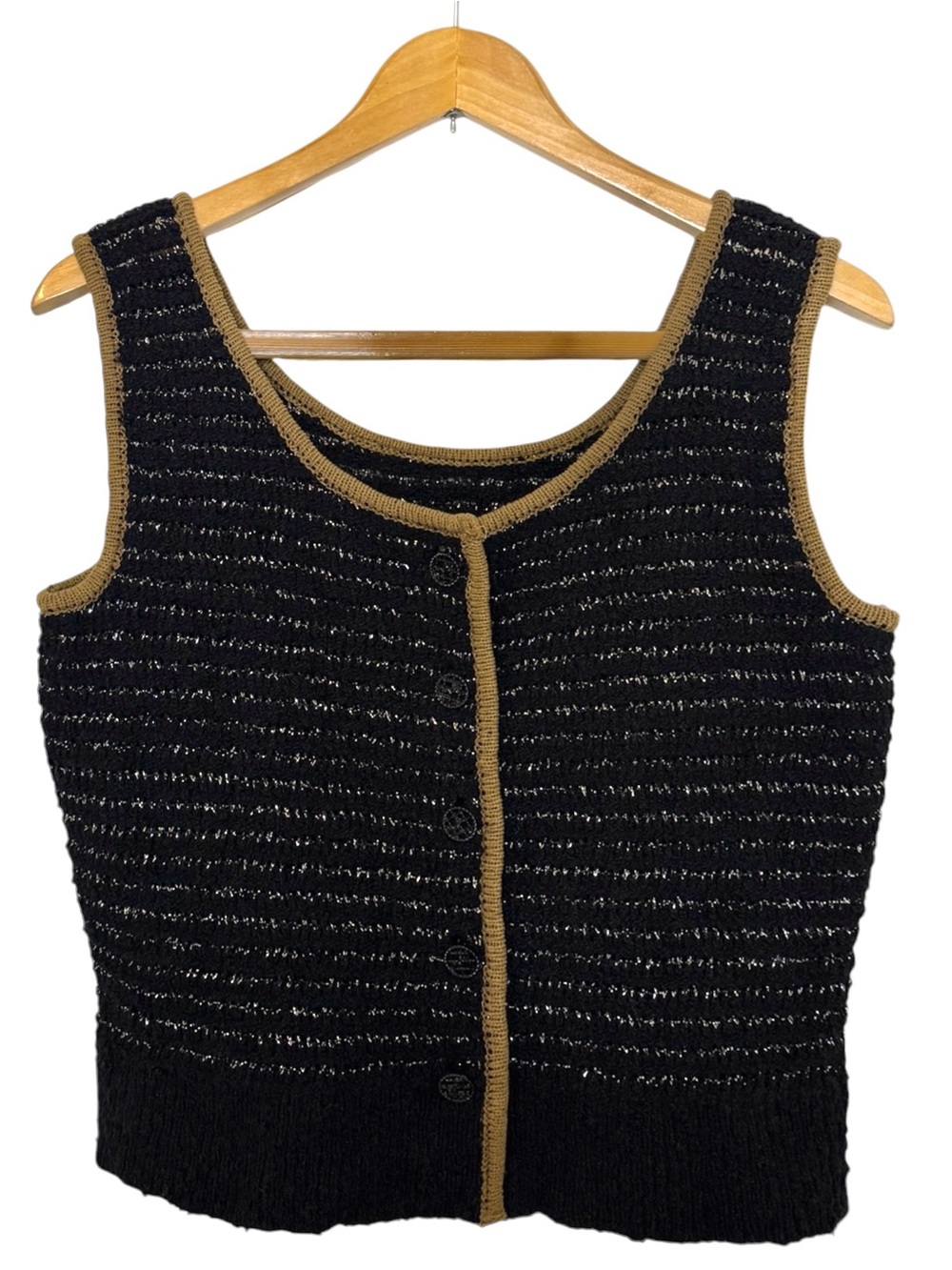 Smith 11 Knit Button Front Sweater Vest  Black Silver‎ Brown Size M Grandmacore